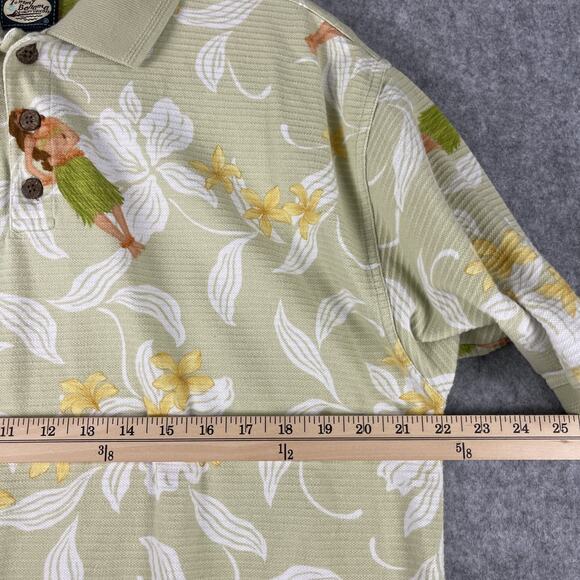 Vintage Tommy Bahama Hawaiian Polo Shirt Mens Medium Hula Girl Floral Textured - Picture 7 of 13